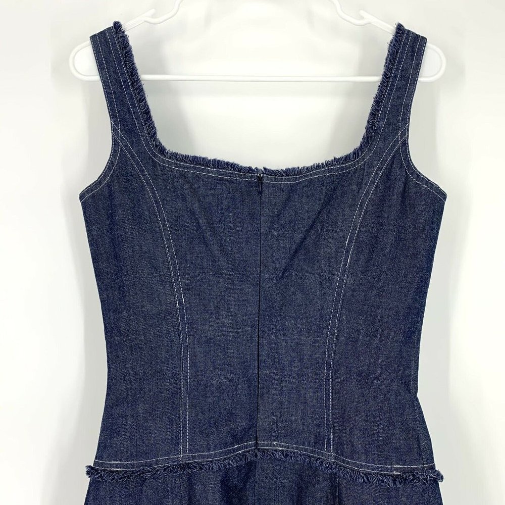 Escada Denim Dress Small Blue Jean Fray Sleeveless Sheath - Picture 6 of 9